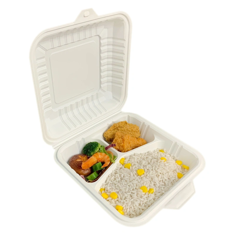 8 inch 3Compartments Biodegradable Corn Starch Takeaway Box